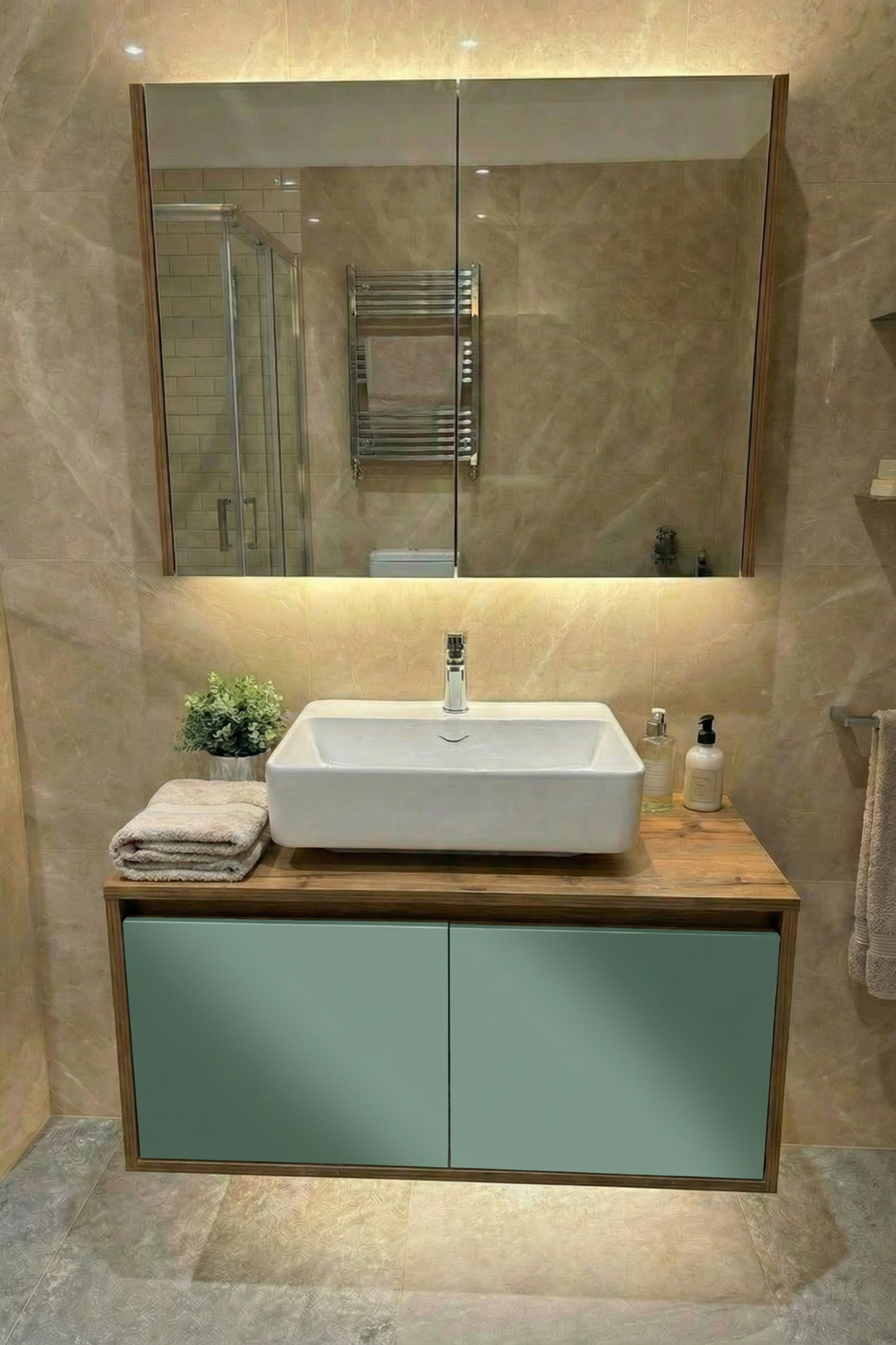 Banyo Dolabı-Asma 2 Kapaklı-Lavabosuz Ahşap- Mint-MDF 85 Cm Alt Dolap -MDF Aynalı Üst Dolap Banyo Dolabı-Asma 2 Kapaklı-Lavabosuz Ahşap- Mint-MDF 85 Cm Alt Dolap -MDF Aynalı Üst Dolap