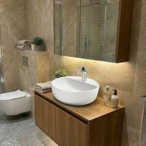 85 cm 2 kapaklı asma banyo dolabı, MDF gövdeli, aynalı üst dolaplı