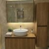 100 cm mat renkli MDF asma banyo dolabı takımı, aynalı üst dolap modeli.