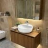 85 cm 2 kapaklı asma banyo dolabı, MDF gövdeli, aynalı üst dolaplı