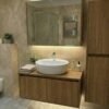 100 cm mat renkli MDF asma banyo dolabı takımı, aynalı üst dolap modeli.