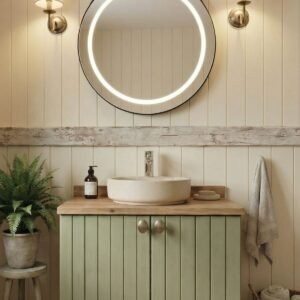 Banyo Dolabı-Asma 2 Kapaklı-Lavabolu Ahşap-Mat Yeşil Mdf 100 Cm -Aynasız